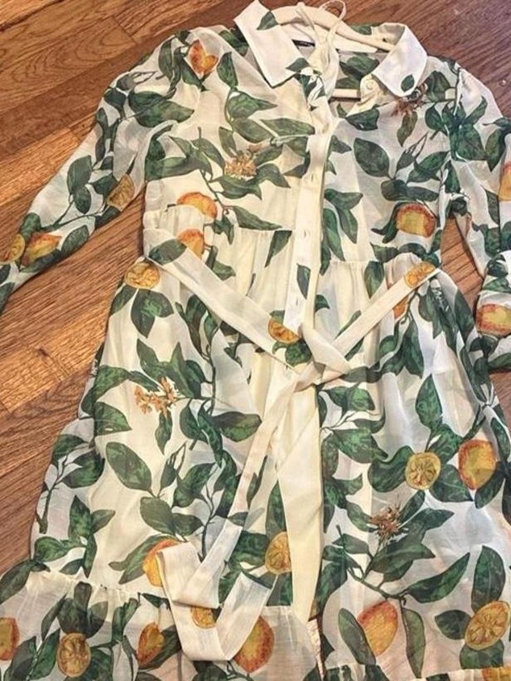 Vero Moda Cream Trench Coat with Green Leaf & Yellow Citrus Print